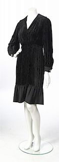 A Malcolm Starr Black Pleated Velvet Cocktail Dress,