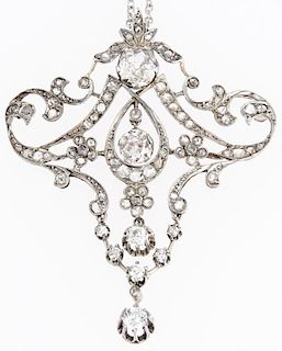 Antique Ladies 14kt. White Gold Diamond Pendant