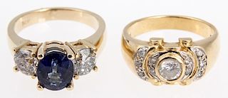 2 Ladies Estate Gold and Diamond Rings