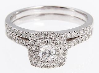 Pair of 10k White Gold and Diamond Rings