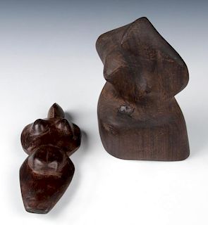 2 Carved Wood Nude Female Forms