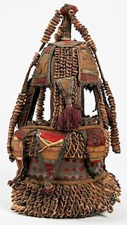 Old African Headdress w. Shells and Fabric