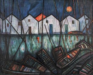 Jose Maria Mijares (Cuban, 1921-2004) Boats at Night