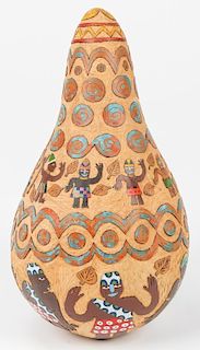 Michele Tejuola Turner (b. 1956) Carved and Painted Gourd, 1991