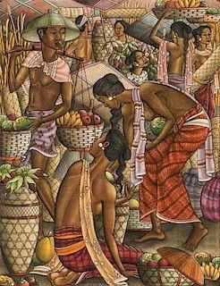 Dewa Nyoman Jati (Indonesian, b. 1940) Market Scene