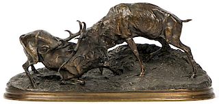After Pierre Jules Mene (1810-1879) "Fighting Stags" Bronze