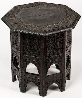 Antique Carved Ironwood Octagonal Table, India