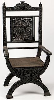 Antique Carved Ironwood Round Armchair, India