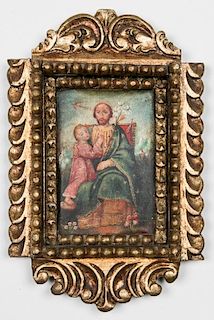 Old Cuzco School Painting in Carved Gilt Frame