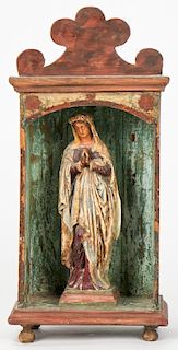 Old Carved Wood Statue of Virgin Mary