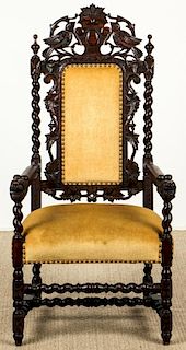 Antique Scandinavian Carved Wood Chair