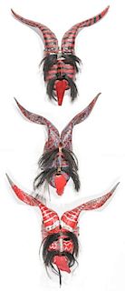 3 Vintage Mexican Diablo/Devil Horned Masks