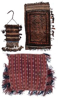2 Baluch Bags and 1 Turkmen Felt Backed Textile