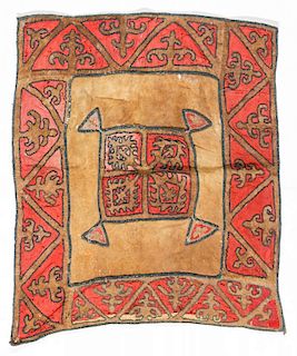 Antique Khirgiz Leather and Wool Panel