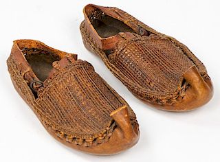 Pair of Antique Turkish or Balkan Leather Child's Shoes