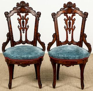 Pair of Antique Inlaid Wood Chairs