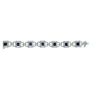 Ladies 14K White Gold Sapphire & Diamond Bracelet.