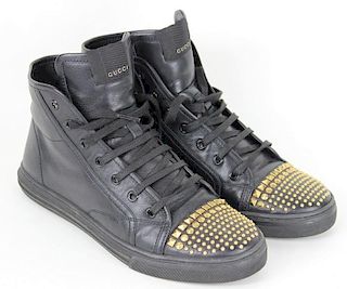 Gucci Black Leather Shoes, Gold Studs, Sz.40