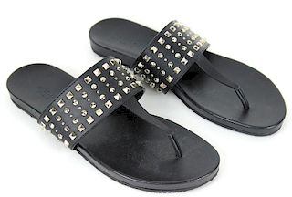 Gucci Black Leather Sandals With Silver Studs, 40