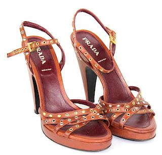 Prada Brown Leather Heels, Size 40