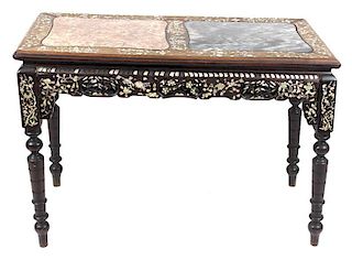Chinese M.O.P Inlaid Table. Marble Top.