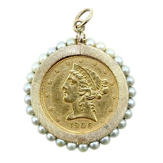 Five D USA Gold Coin 1906 Pendant.