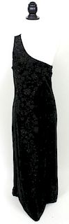Escada One Shoulder Black Velvet Gown