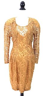 Carmen Marc Valvo Gold Vintage Cocktail Gown, 8