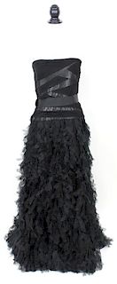 Tadashi Shoji Black Silk, Ruffled Gown, Size14