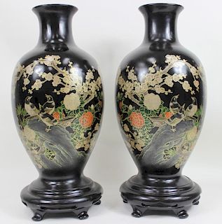 Pair of Japaense Lacquer Bird Vase