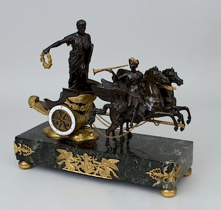 CHARLES X ORMOLU-MOUNTED BRONZE AND MARBLE MANTLE CLOCK