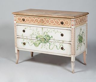 LOUIS XVI STYLE PAINTED TROMPE L'OEIL CHEST OF DRAWERS