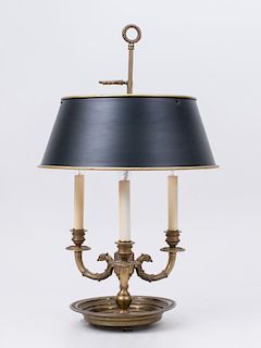 LOUIS XVI STYLE THREE-LIGHT BRASS BOUILLOTTE LAMP