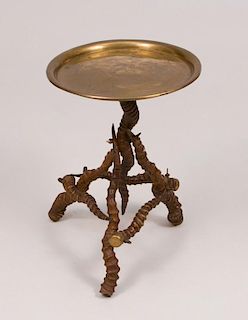 CURLY HORN AND BRASS SIDE TABLE
