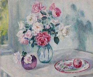 MARTHA WALTER (1875-1976): STILL LIFE WITH ROSES AND FRUIT