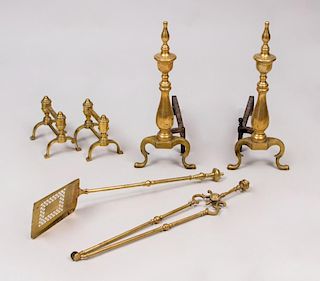 GROUP OF BRASS FIREPLACE ACCESSORIES