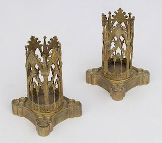 PAIR OF FRENCH GOTHIC REVIVAL GILT-METAL HOLDERS