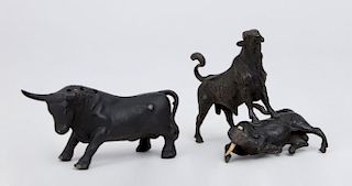 AUSTRIAN METAL BULL FIGHTING GROUP AND A METAL BULL-FORM TOOTH PICK HOLDER