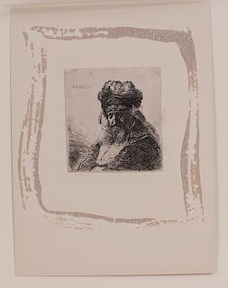 REMBRANDT HARMENSZ VAN RIJN (1606-1669): OLD BEARDED MAN IN A HIGH FUR CAP, WITH EYES CLOSED