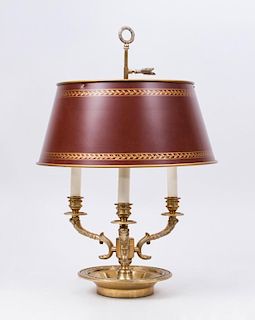 LOUIS XVI STYLE GILT-METAL THREE-LIGHT BOUILLOTTE LAMP