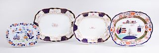 MASON'S IRONSTONE PLATTER, AND TWO ENGLISH PORCELAIN PLATTERS IN GRADUATED SIZES