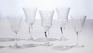 SET OF FOURTEEN ETCHED GLASSES IN A THISTLE PATTERN