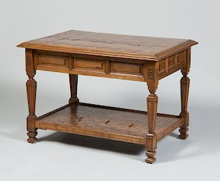 CONTINENTAL OAK AND MAHOGANY PARQUETRY TABLE