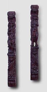 PAIR OF ENGLISH CARVED OAK FIGURAL PILASTERS