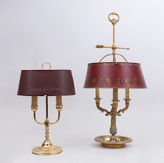 TWO LOUIS XVI STYLE BRASS BOUILLOTTE LAMPS