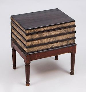 PAINTED WOOD 'FAUX BOOK' SIDE TABLE WITH HINGED COVER
