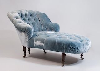 VICTORIAN MAHOGANY TUFTED UPHOLSTERED CHAISE LONGUE