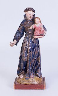 POLYCHROMED WOOD FIGURE OF ST. ANTHONY AND CHILD