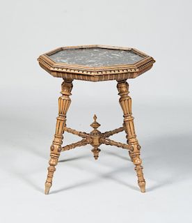 CONTINENTAL CARVED BIRCH OCTAGONAL-SHAPED SIDE TABLE