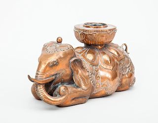 INDIAN COPPER MODEL OF A SEATED ELEPHANT